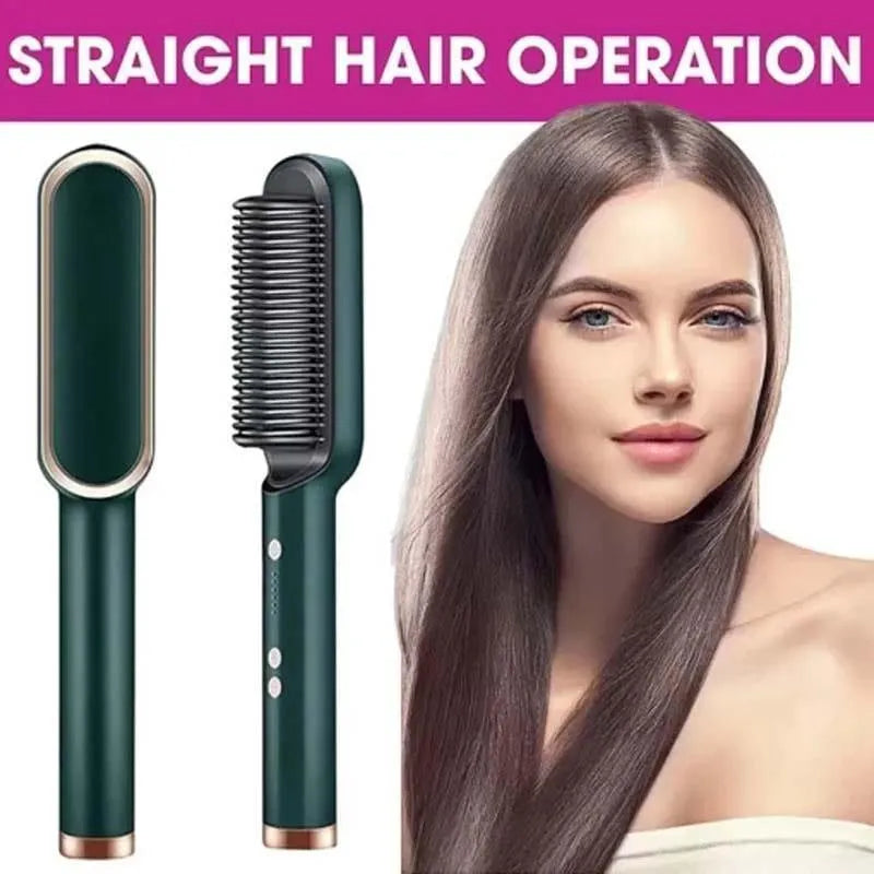 Hair Straightener Brush Green ABS Plastic Salon Quality
