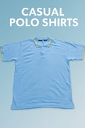 Men's Blue Cotton Polo Shirt with Yellow Trim