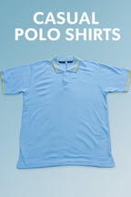 Men's Blue Cotton Polo Shirt with Yellow Trim