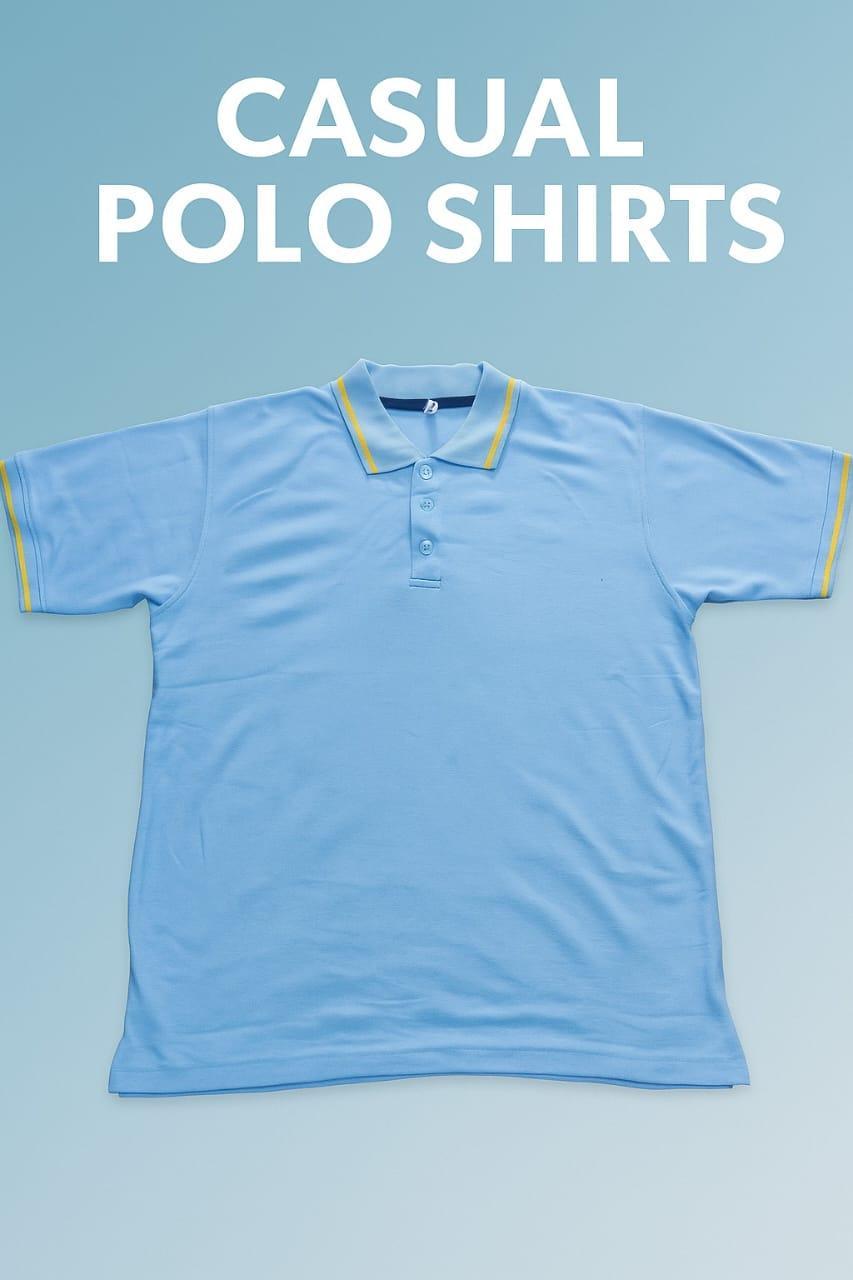 Men's Blue Cotton Polo Shirt with Yellow Trim