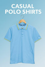 Men's Blue Cotton Polo Shirt with Yellow Trim