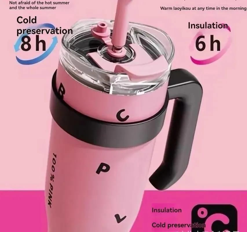 &nbsp;40 OZ Tumbler with Handle and Nozzle Straw Lid, Insulated Reusable Stainless Steel Travel Mug Keeps Drinks Cold up to 34 Hours